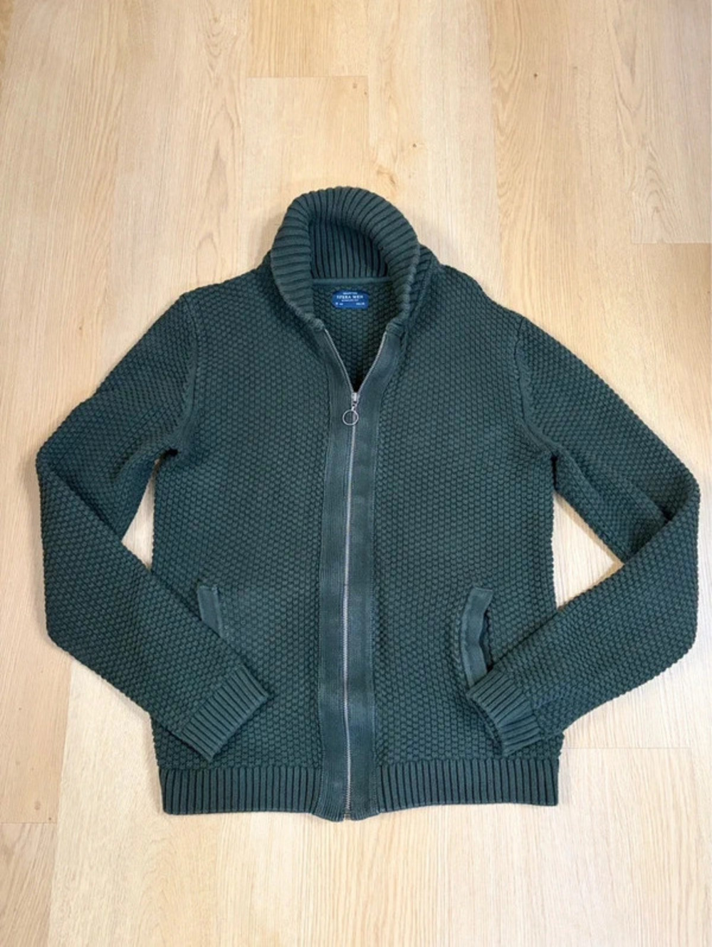 Men’s Sfera Full Zip Knit Cardigan Dark Green Sweater Size M
